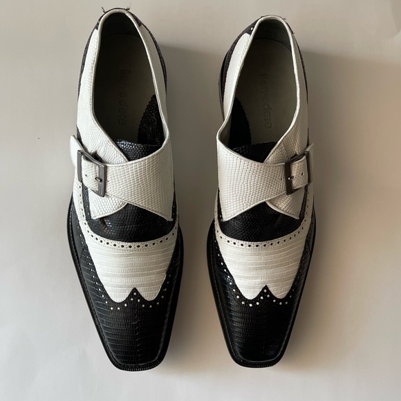 Belvedere Other - Mens- Belvedere "Pasta" Black / White Genuine Lizard with Monk Strap- size 10.5